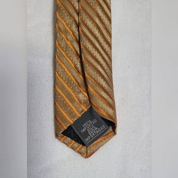 J. Ferrar Preppy Orange Cream Striped 100% Silk Vintage Career Tie‎ Academia - Picture 4 of 5